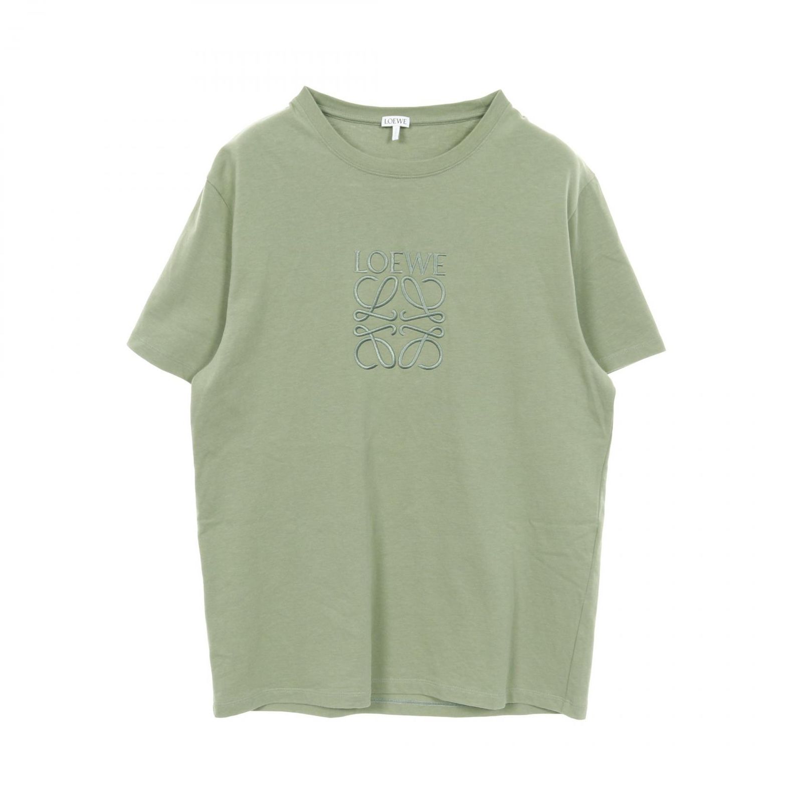 ロエベ LOEWE カットソー アナグラム刺繍 グリーン コットン Tシャツ メンズ Used A