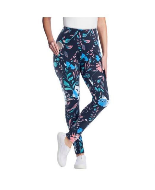 送料無料 ウーマン ウィズイン レディース レギンス ボトムス Plus Size Tall Stretch Cotton Printed Pocket Legging Navy coral multi floral