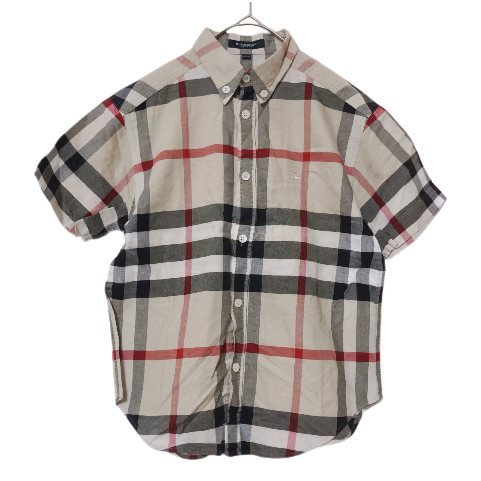  RE188 【美品】BURBERRY LONDON　バーバリーロンドン　半袖チェックシャツ　ノバチェック　ベージュ　男の子　130A  オシャレ　可愛い　よそゆき　お出かけ　高級感 半袖シャツ・ブラウス