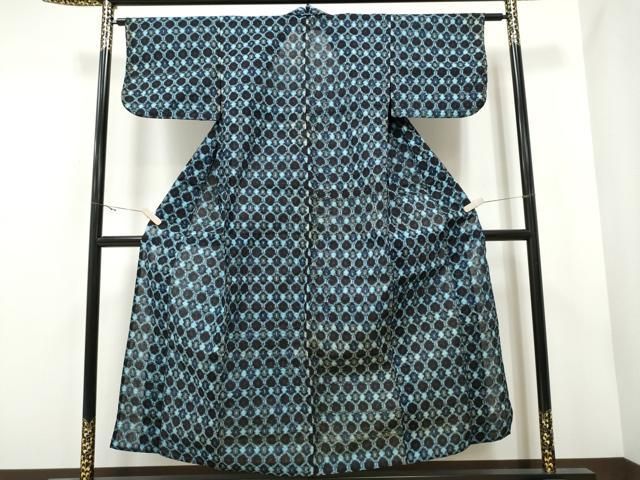 平和屋着物▽久留米絣 単衣 吉祥文 黒地 綿 逸品 CAAS7340yc