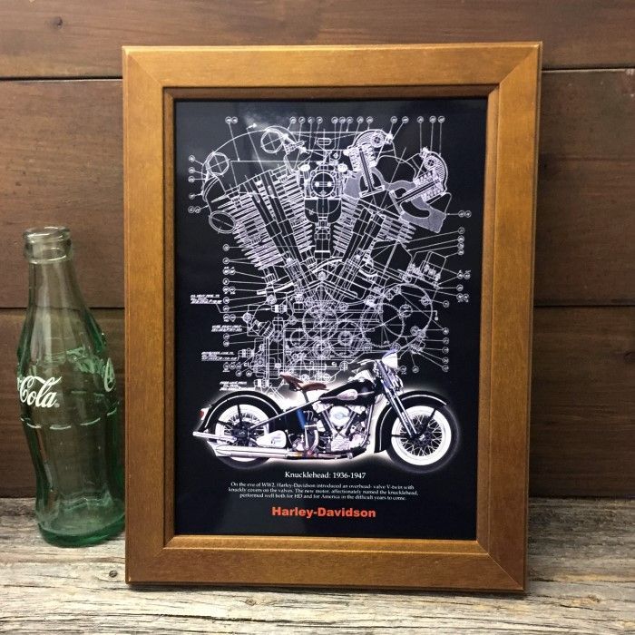 【Harley-Davidson】ハーレー アートフレーム 旧車 ハーレー ナックルヘッド アートポスター B5フレーム入 ◇ HARLEY