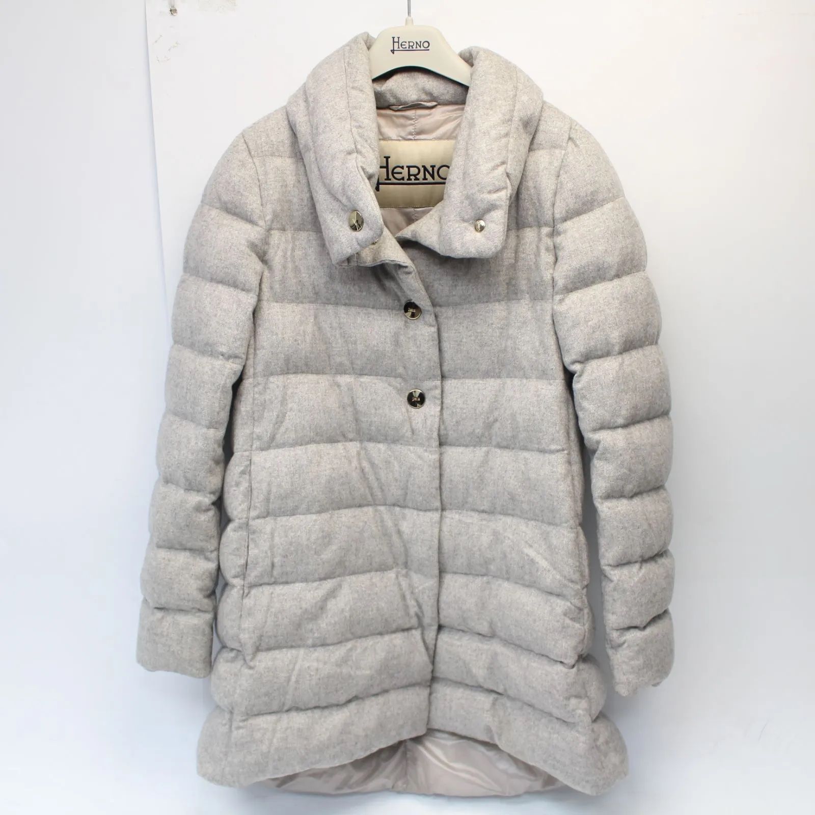 a504)HERNO シルクカシミヤ ボタンダウンコート 38サイズ グレー