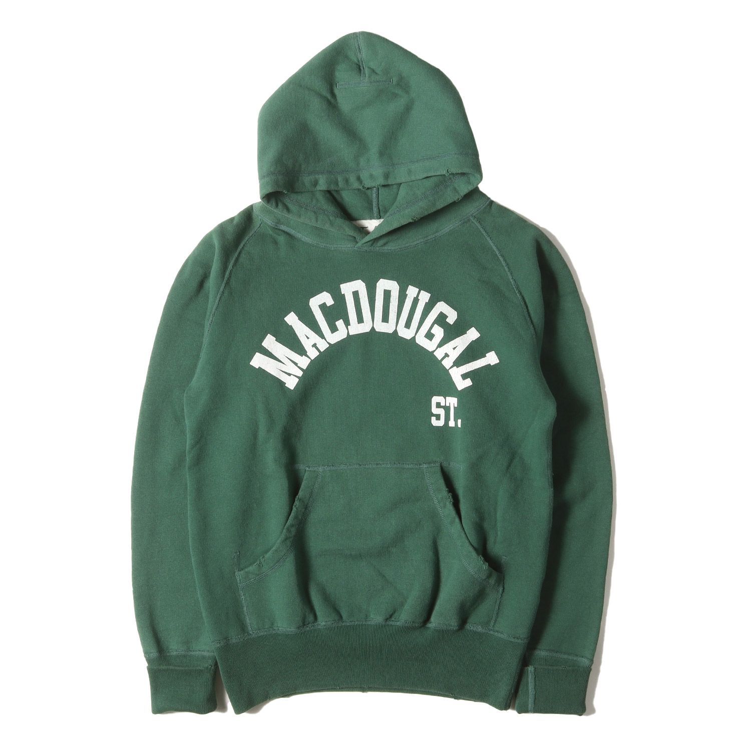 TMT パーカー サイズ:S 00s ダメージ加工 MACDOUGALロゴ ヘビーウェイト スウェット パーカー グリーン トップス フーディー【メンズ】