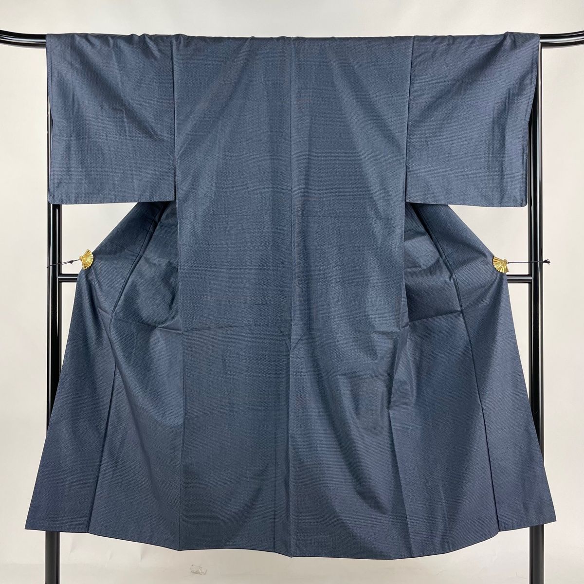 男着物 身丈144cm 裄丈68cm L 袷 アンサンブル 紬 亀甲絣 濃紺 正絹 秀品