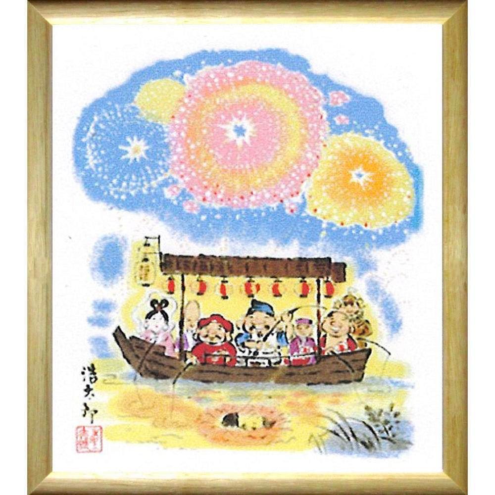 ☆ 吉岡浩太郎『七福屋形船・色紙』シルクスクリーン・人物画 七福神