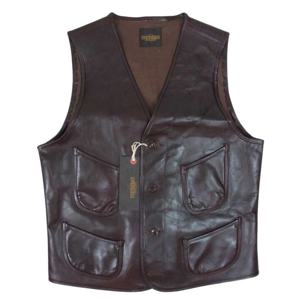 FINE CREEK LEATHERS ファインクリークレザー ACVE002 FINE CREEK＆CO Jefferson ジェファーソン ホースハイド 茶芯 レザー ベスト ブラウン系 40【中古】