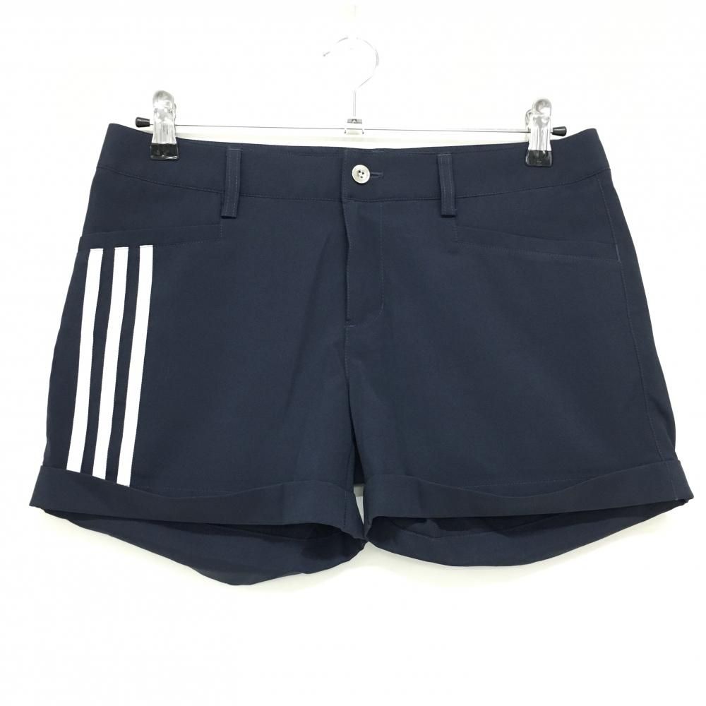 【超美品】アディダス ショートパンツ ネイビー×白 3ライン 裾ロールアップ レディース L/G ゴルフウェア adidas