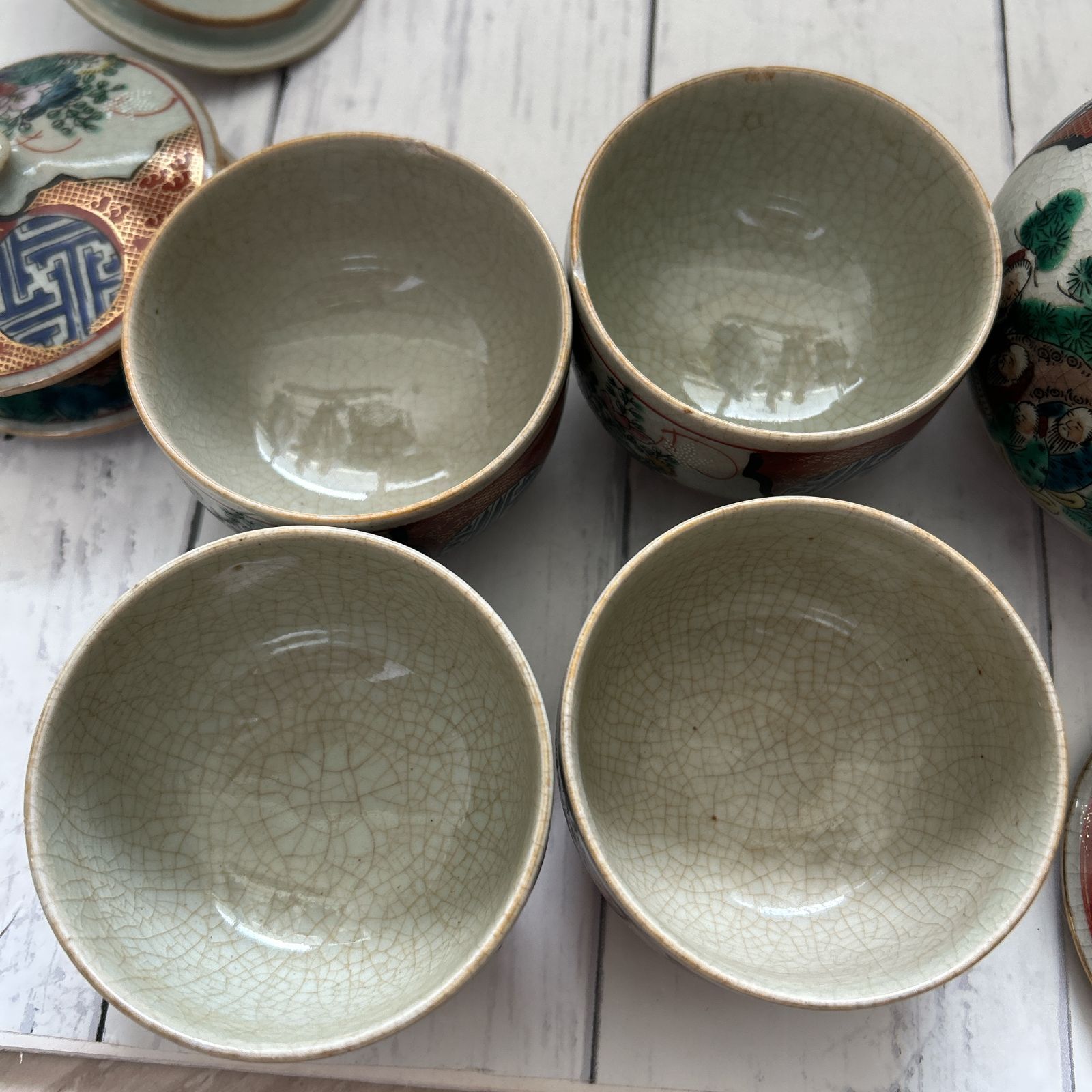 九谷焼 九谷庄三 蓋付茶器揃 急須 湯呑み 4客セット 金彩 色絵☆昭和