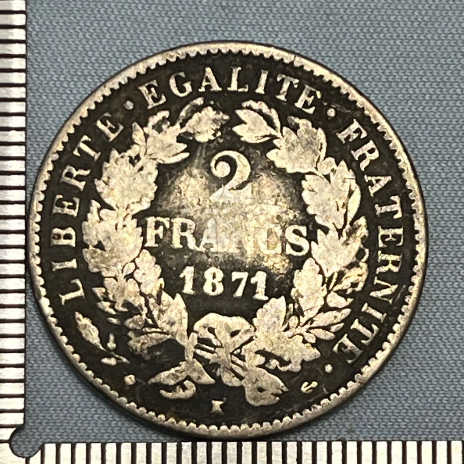 銀貨】1871年 フランス 2フラン セレス女神／第三共和政 初期銀貨 262
