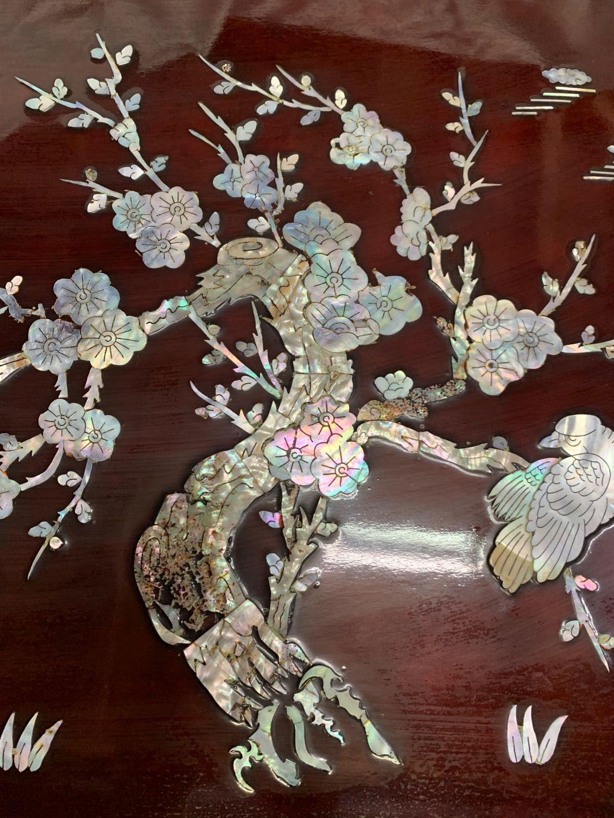 螺鈿細工 らでん 座卓 折り畳みテーブル ローテーブル 木製 花 鳥 工芸品
