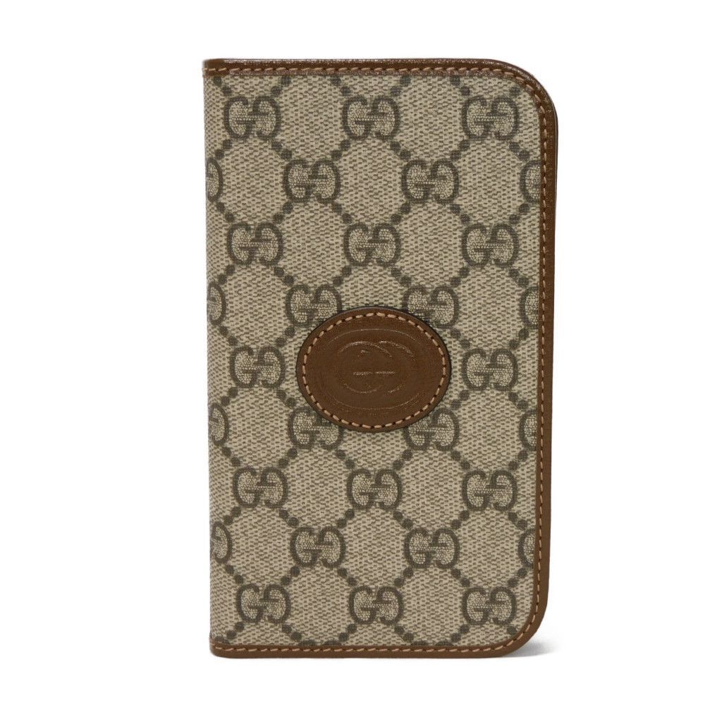 GUCCI グッチ インターロッキングG iPhone 15 ケース ダブルG ブラウン 手帳型 二つ折り GGスプリーム ベージュ スマホケース 760185 92TCG 8563