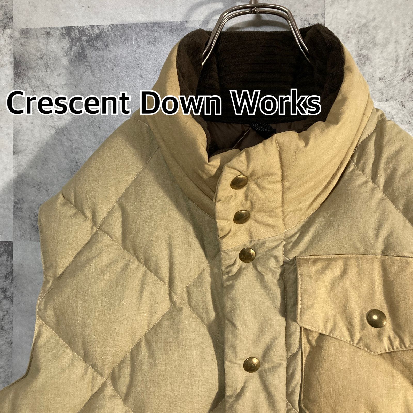 Crescent Down Works クレセントダウンワークス ダウンベスト カーキ M 別注 ヴィンテージ ファブリック TALONジップ