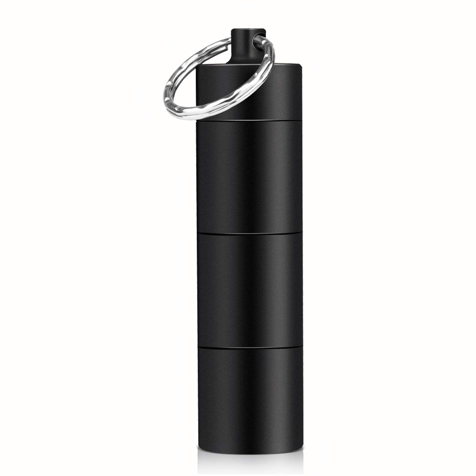 商品 ブラック 3連結 ゴムパッキン付き キーホルダー アルミ合金 飲み忘れ 一日三回 薬入れ ニトロ 防水 携帯型 ピルケース Opret