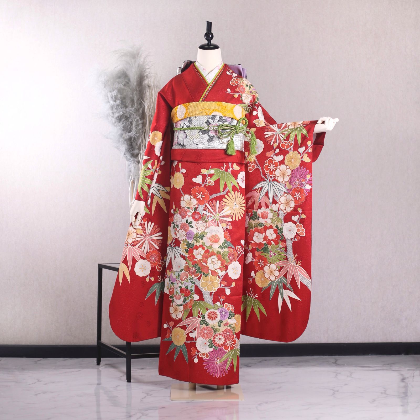 振袖セットM.Lサイズ、7点セット送料込みメルカリ便 美品 正絹お振袖 7点フルセット M～Lサイズ ターコイズブルー