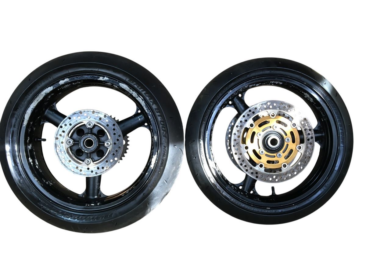 ZX-6RR ZX600K 03-04 低走行126ｋｍ 前後 ホイール セット フロントのみディスク付 厚みたっぷり 組み換え 2750-Z4308