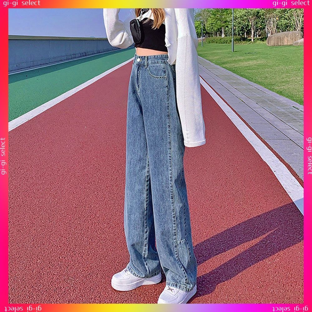 ストレートデニムパンツ ハイウエスト美脚韓国風 レディース