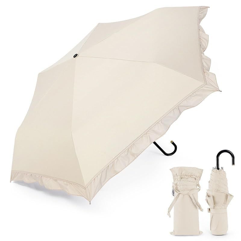【在庫セール】折りたたみ傘 超軽量 174g J型ハンドル 日傘 レディース 晴雨兼用 UVカット 超撥水 耐風 日焼け防止 遮光遮熱 紫外線カット 携帯便利 かわいい 無地 小型 コンパクト ベージュ