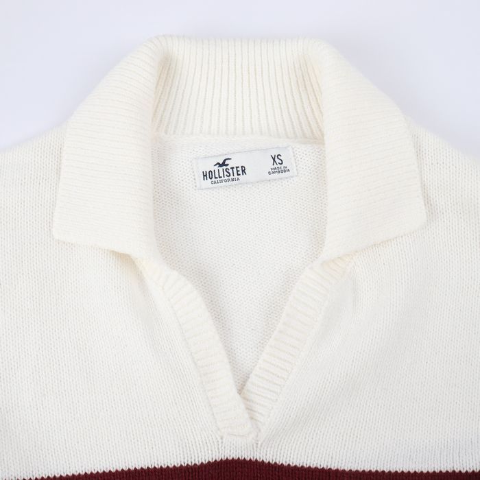 ホリスター ポロニット 長袖 袖リブ プルオーバー ロゴ カジュアル トップス レディース XSサイズ ホワイト Hollister ホリスター ポロニット 長袖 袖リブ プルオーバー ロゴ