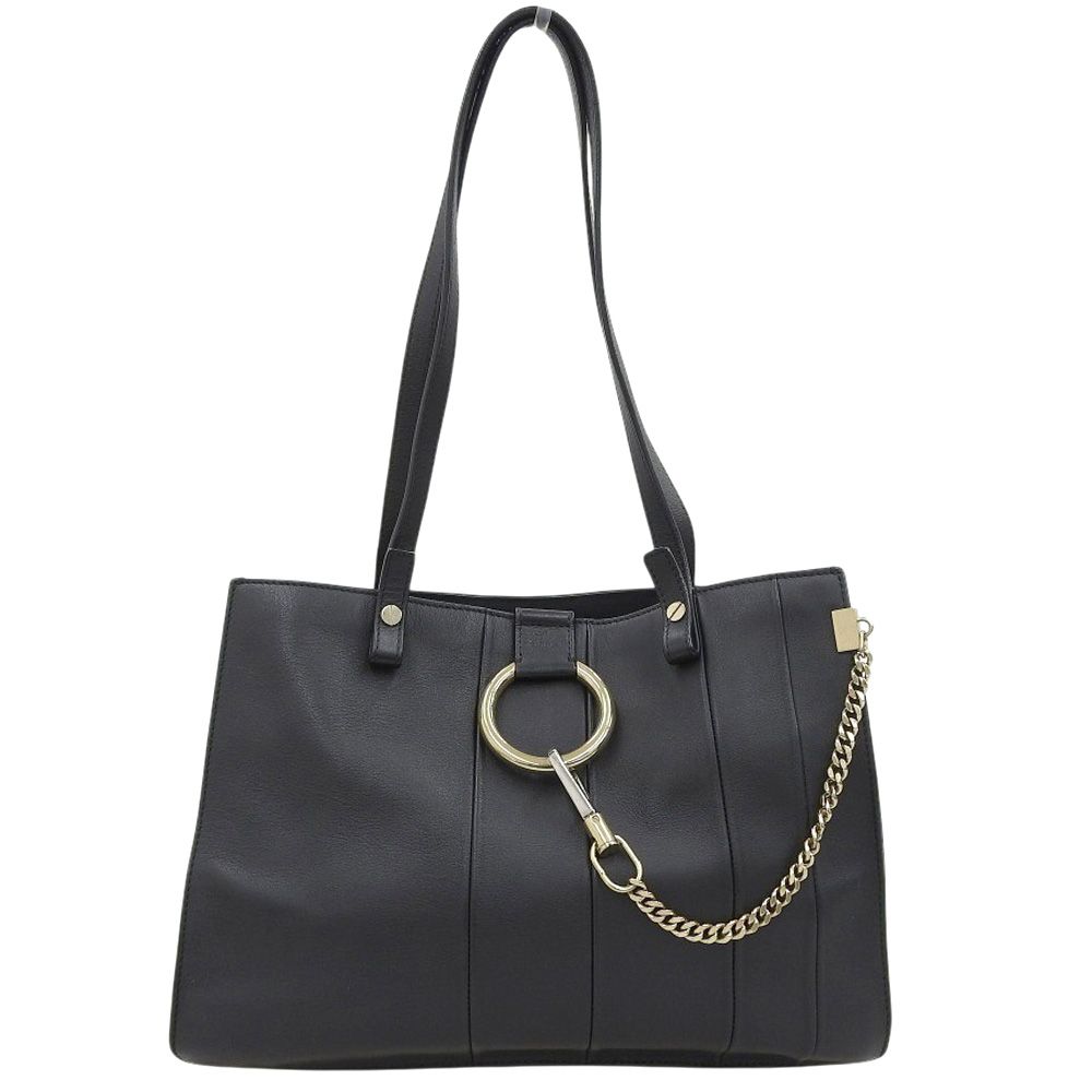 クロエ Chloe 2016年 FAYE Tote フェイ オーブチェーンビジュー レザー 2way ショルダー トート ハンドバッグ 黒 レディース 定価129600円