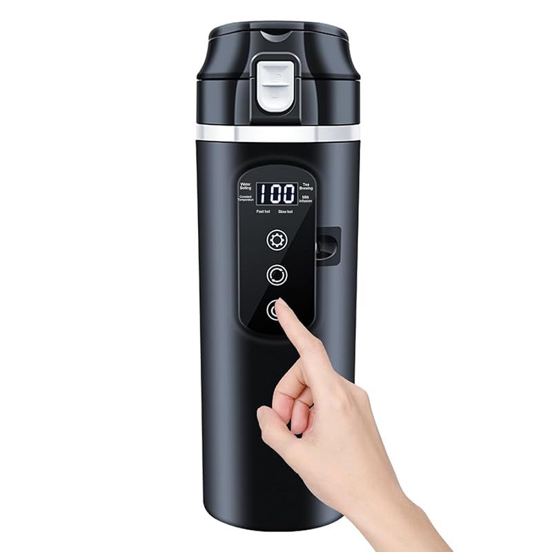 4つの定温モード＆304ステンレス鋼 MACOLAUDER 車載電気ケトル 12V|24V 自動車トラック兼用 500ml 電気自動車カップ 車用湯沸かし器 カーポット 温度表示 車中泊 二重真空 断熱層設計 一体型 0