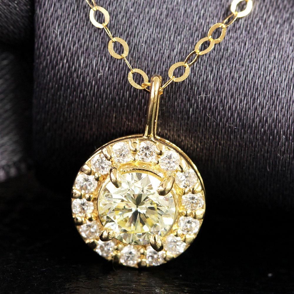 大人気希少カラー！1ct ダイヤモンド K18 YG ヘイロー ネックレス 鑑