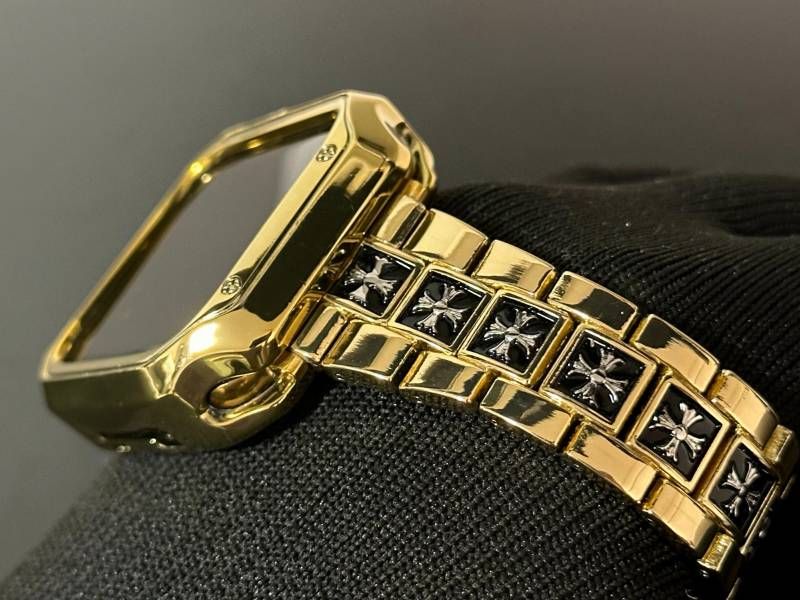 メタルゴールド Apple Watchバンド リンクブレスレット ステンレス アップルウォッチカスタムベルト メッキ加工TPUカバー 保護ケース 38mm40mm41mmm42mm44mm45mm46mm49mm ultra ウルトラ メンズ レディース