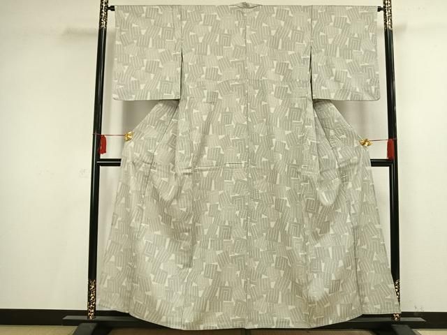 平和屋着物▽お召 単衣 天目織 色紙草花文 正絹 逸品 AAAZ1411fy