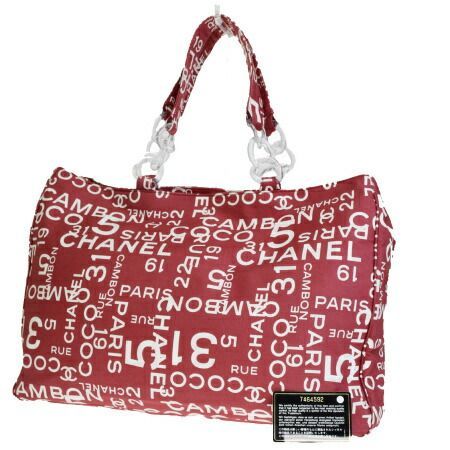 【中古】 シャネル CHANEL チェーン トートバッグ ショルダー ココマーク レッド ホワイト キャンバス プラスチック ポーチ付き 86BG625