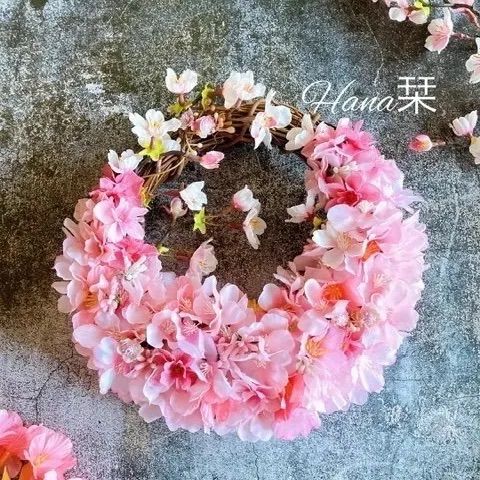 さくらのハーフリース 25cm 枯れないお花 玄関リース 贈り物 敬老の日