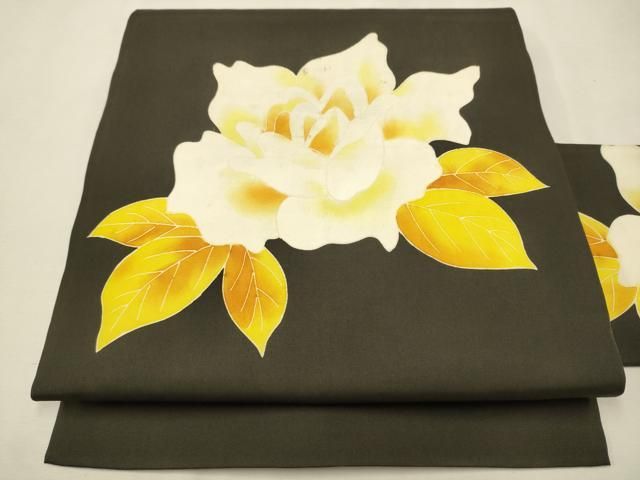 平和屋着物○塩瀬 九寸名古屋帯 椿 黒地 正絹 逸品 CAAT0902hy - メルカリ