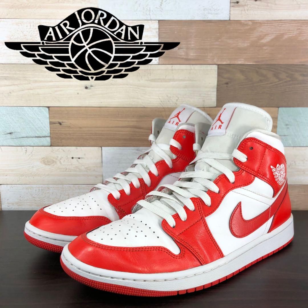 ビックサイズ NIKE AIR JORDAN 1 MID WHITE HABANERO RED ナイキ エア