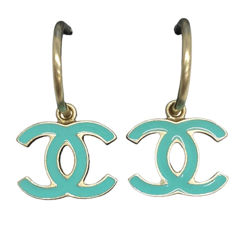 CHANEL シャネル ピアス ココマーク フープ スイング 水色 08C