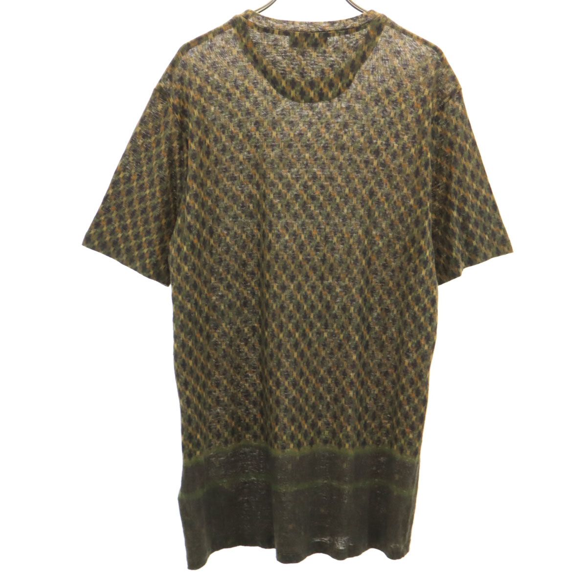 ETRO エトロ イタリア製 リネン100% 総柄 半袖 Tシャツ L ブラウン系 