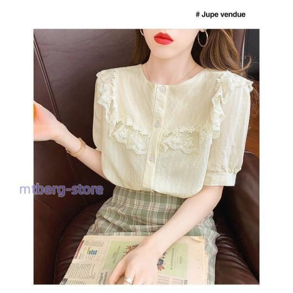 白シフォンシャツ 半袖トップス
