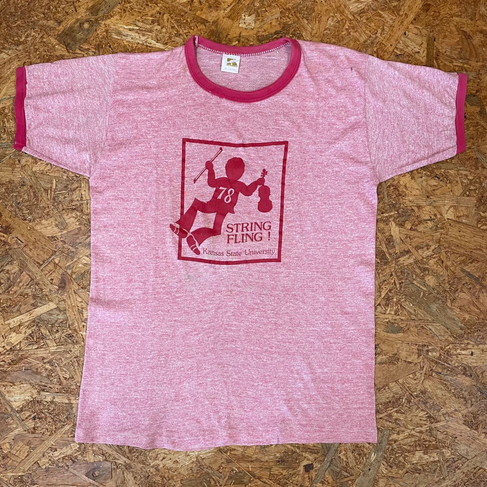 70s USA製 RUSSELL ATHLETIC リンガーTシャツ M 金タグ 半袖 ピンク 