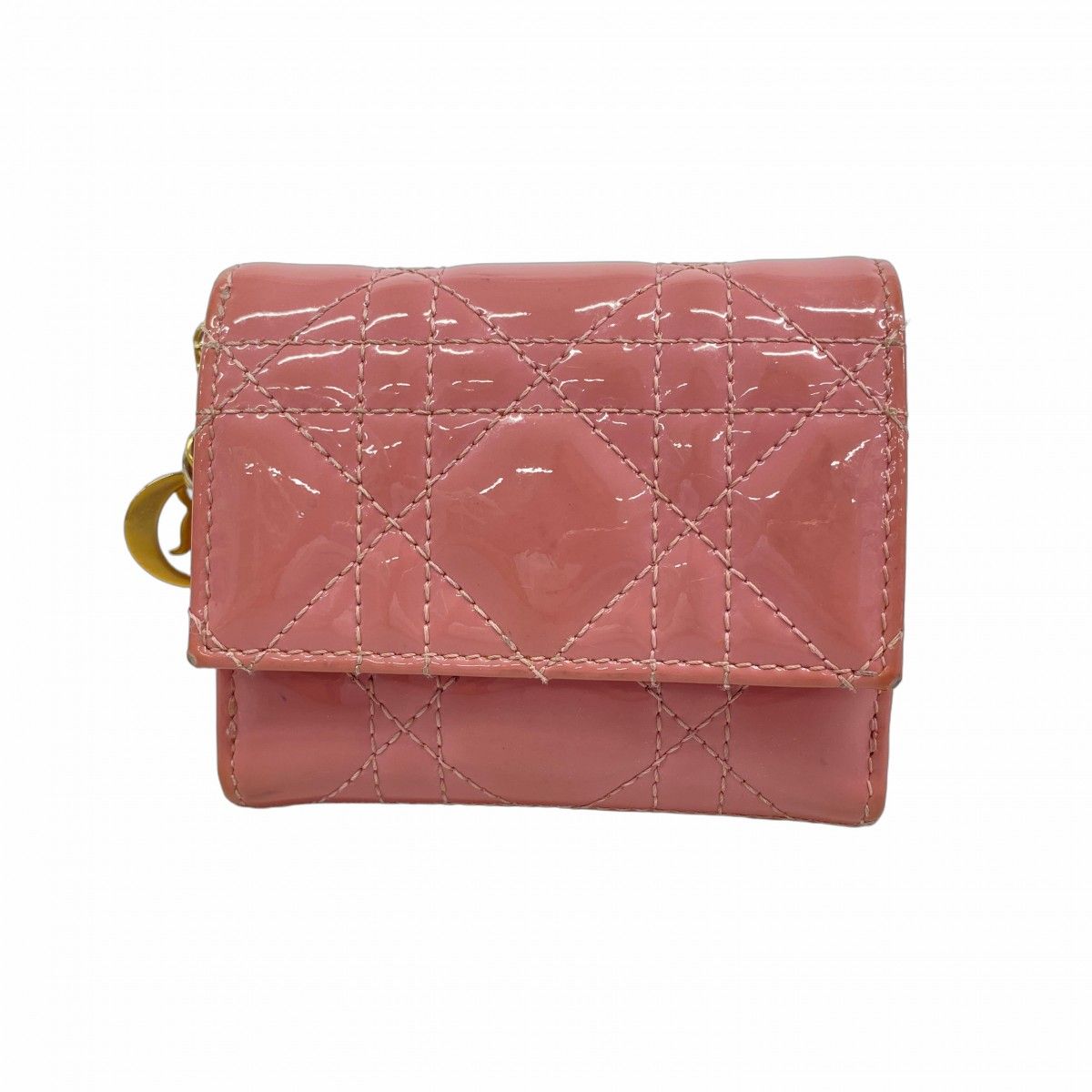 【美品】DIOR 三つ折り財布 ピンク レディディオール カナージュ 日本限定 ディオール カナージュ レディディオール ロータスウォレット 三