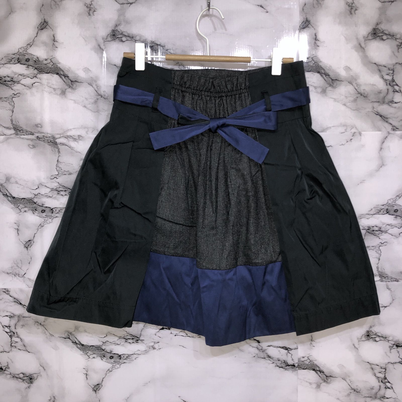 フォッシ FOSSI ミニ丈フレアスカート 【38】 黒 ブラック 青 ブルー  