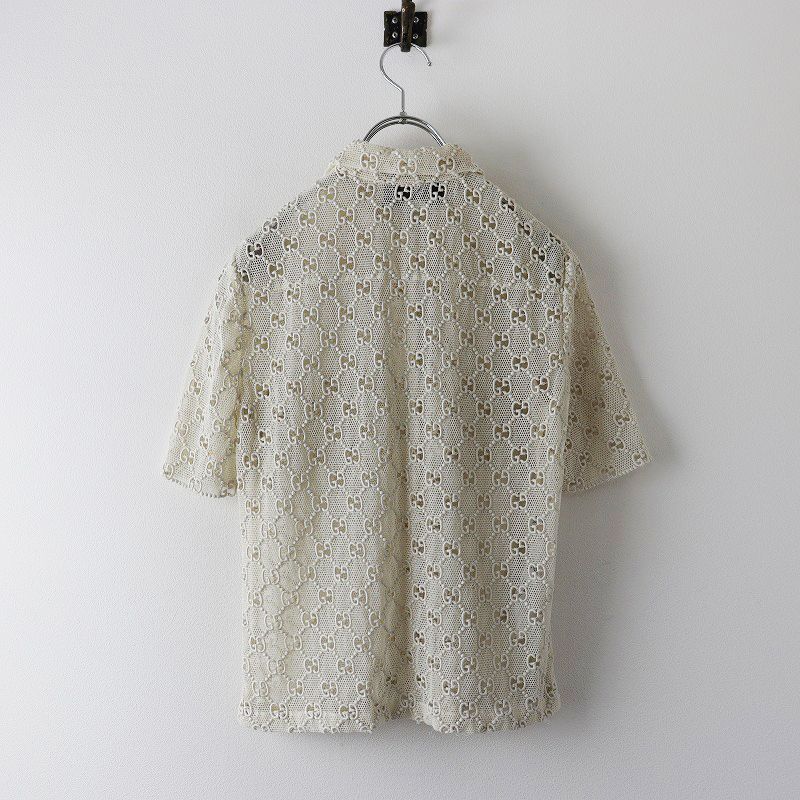 グッチ GUCCI ロゴメッシュ シャツ ブラウス /ベージュ イタリア製 