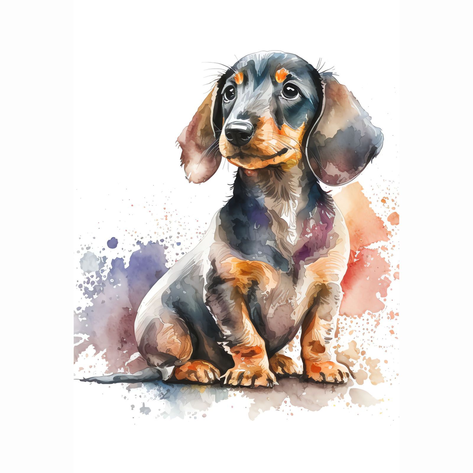 ダックスフンドの子犬 犬アート インテリアポスター 水彩画 いぬの絵