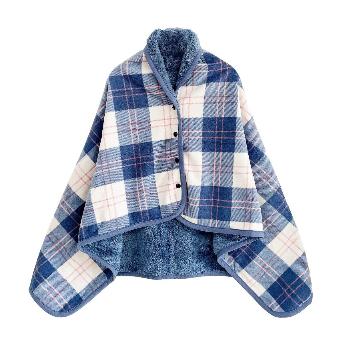 まもなく終了 膝掛け 着る毛布 大判 80X130cm ブランケット 厚手 軽量 昼寝用 吸湿発熱 ひざ掛け 静電気防止 防寒対策 オフィス アウトドア Missmat 出張 キャンプ 夏冬兼用 blue