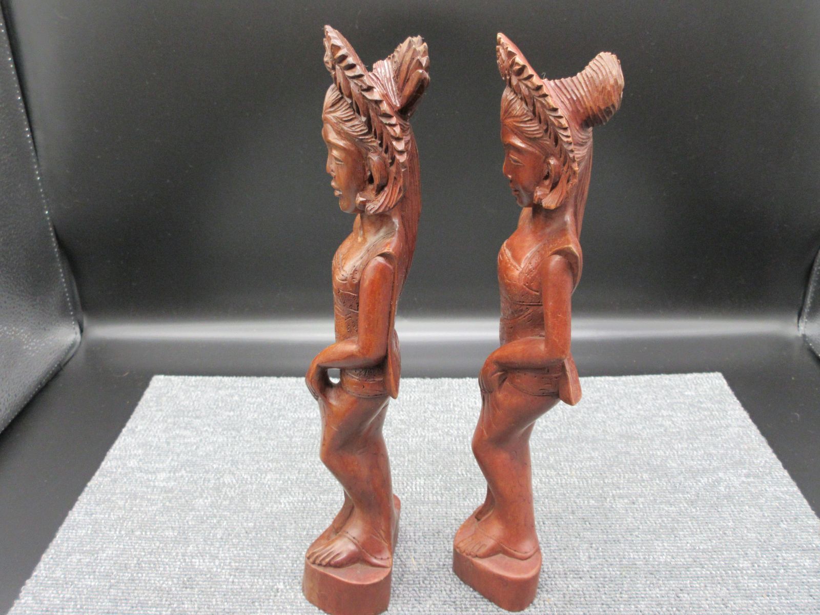 東南アジア 木彫り 彫刻 民族工芸 女性像 置物 民芸品 2体セット バリ