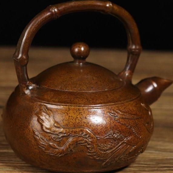 茶壺 双竜匣銅壺 銅器 茶道具 香道具 装飾品 工芸品 美術品 置物 十二支龍頭茶壺 龍鳳壺 銅壺徳利 茶道具 煎茶器 装飾品 工芸品
