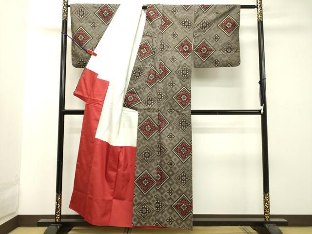 平和屋着物●希少　本場大島紬　龍郷絣　花菱文　正絹　逸品　DAAT1218tw 平和屋着物○希少 本場大島紬 龍郷絣 花菱文 正絹 逸品 DAAT1218tw