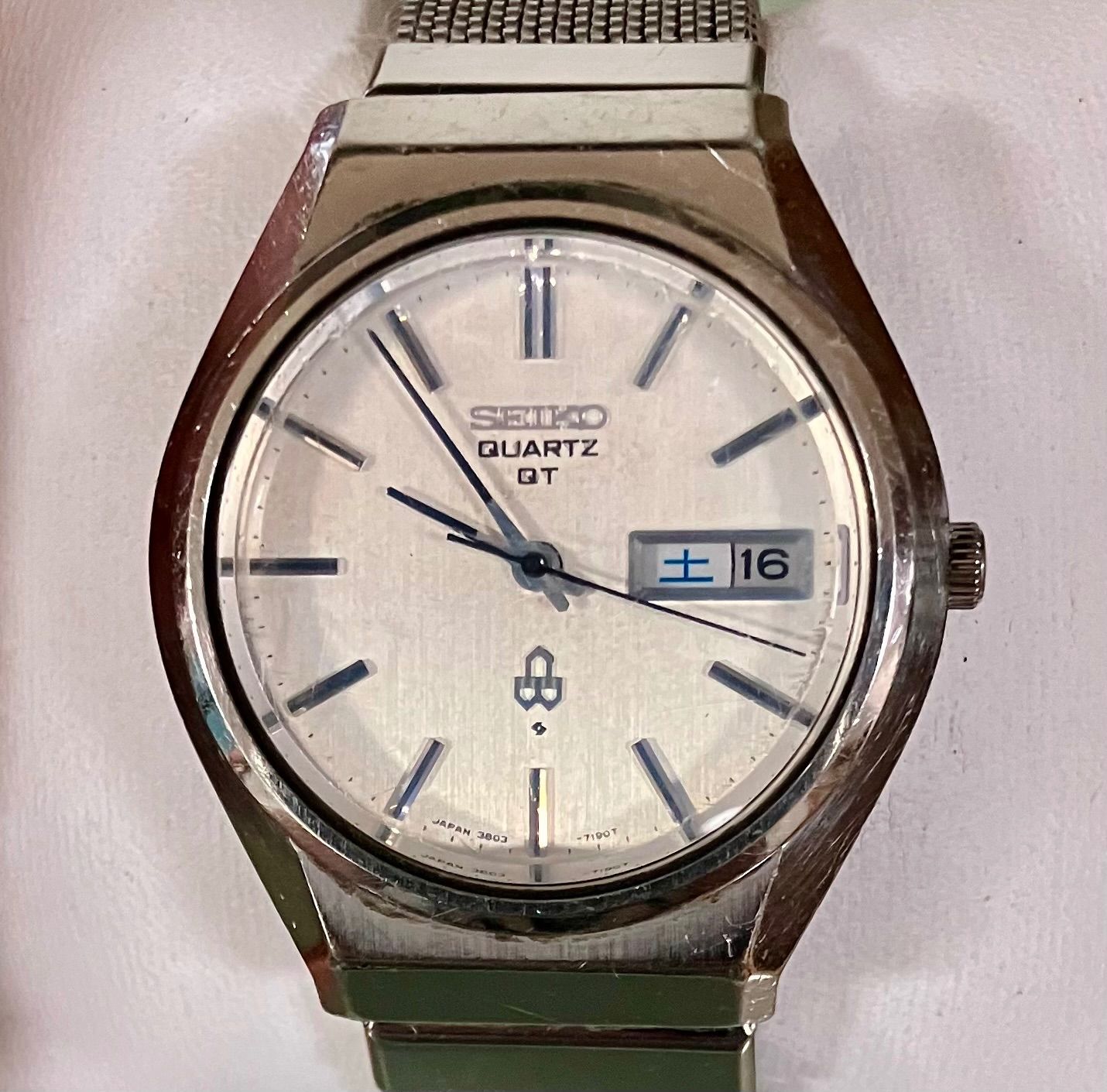 稼働品 SEIKO QUARTZ|セイコー クォーツ 3803-7110 QT クオーツ シルバー文字盤 デイデイト メンズ腕時計