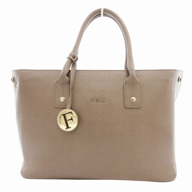 極美品 フルラ リンダ 2way ショルダーバッグ 本革 グレージュ チャーム フルラ FURLA リンダ 2WAY トートバッグ ショルダー ロゴ