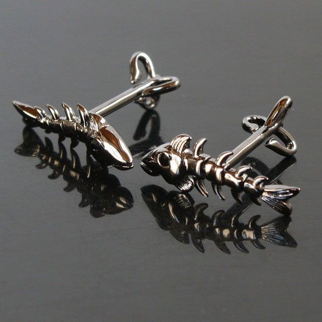 THOMPSON トンプソン ガンメタフィッシュボーンカフスボタン（カフリンクス）