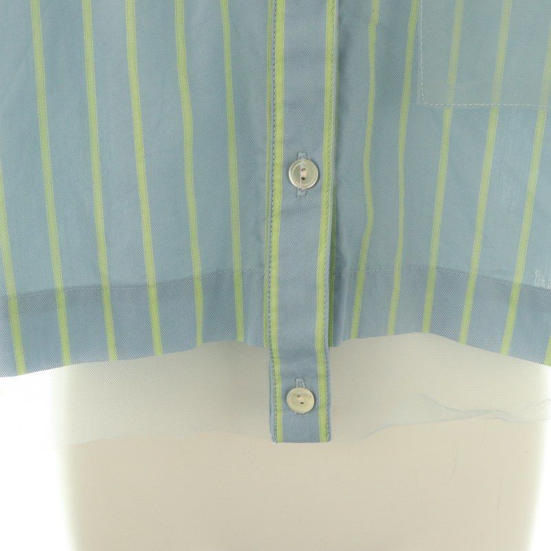 メゾンスペシャル MAISON SPECIAL See-through Layered Tulle Shirt 半袖シャツ ストライプ F サックスブルー イエローグリーン /DF ■OS メゾンスペシャル MAISON SPECIAL See-through Layered Tulle