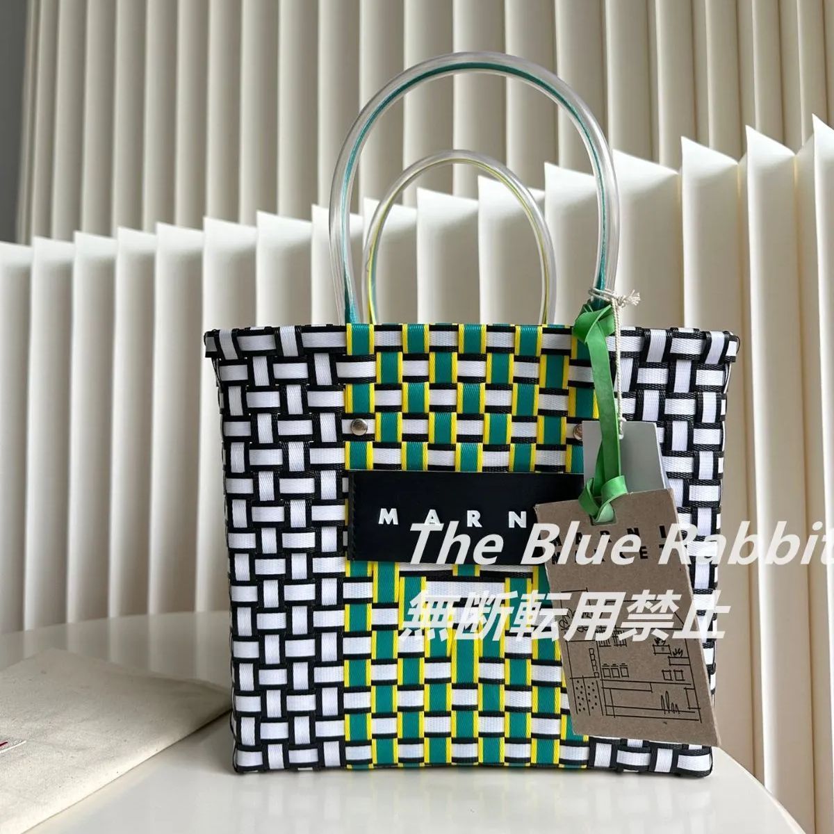 【新品】MARNI MARKET マルニ ハンドバッグ かごバッグ  ミニバスケットバッグ/ポリプロピレン ブラックホワイトグリーン レディース