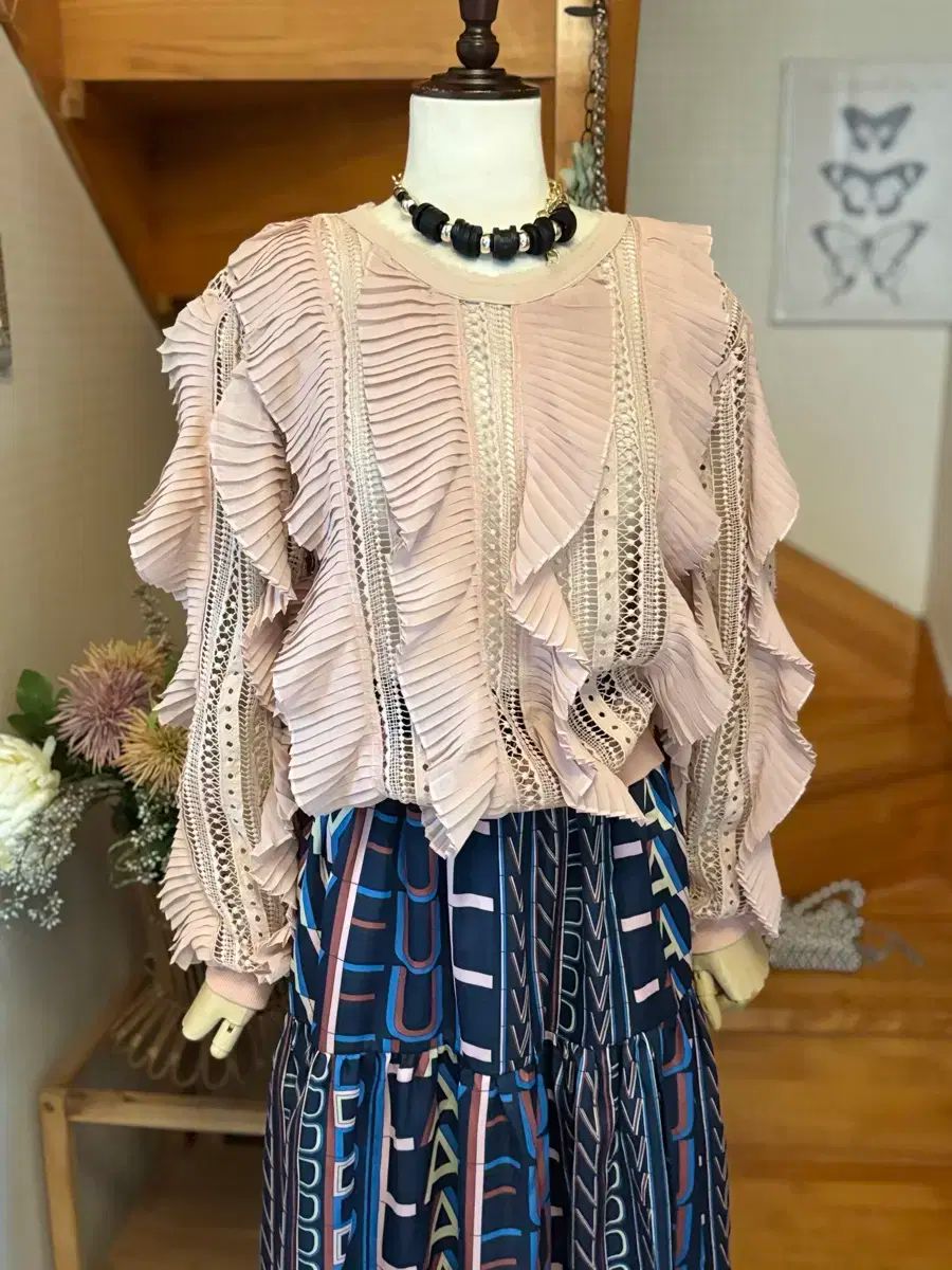 フリル ブラウス パターン ロング スカート セット