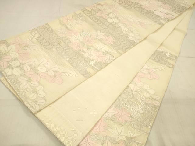 平和屋着物＊夏物　六通柄袋帯　流水草花文　銀糸　正絹　逸品　DABC8447cm 平和屋着物＊夏物 六通柄袋帯 流水文 銀糸 正絹 逸品 DAAX8909cmの通販